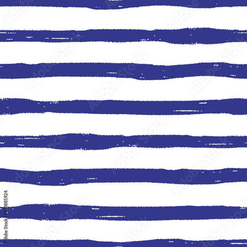 Blue ink bold horizontal lines isolated on white background. Cute monochrome striped seamless pattern. Vector simple flat graphic hand drawn illustration. Texture. © far700