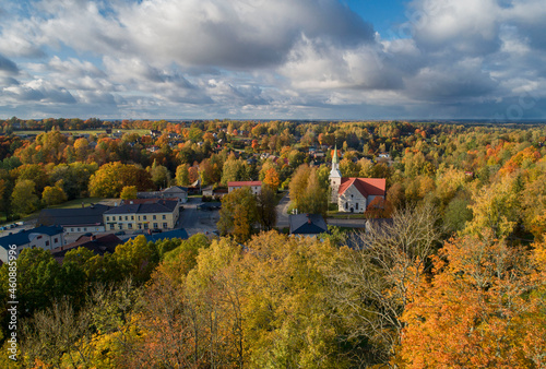 Latvia  Rauna village from the golden autumn of a bird s eye view