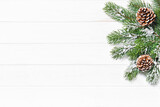 Winter background. Christmas tree branches cones
