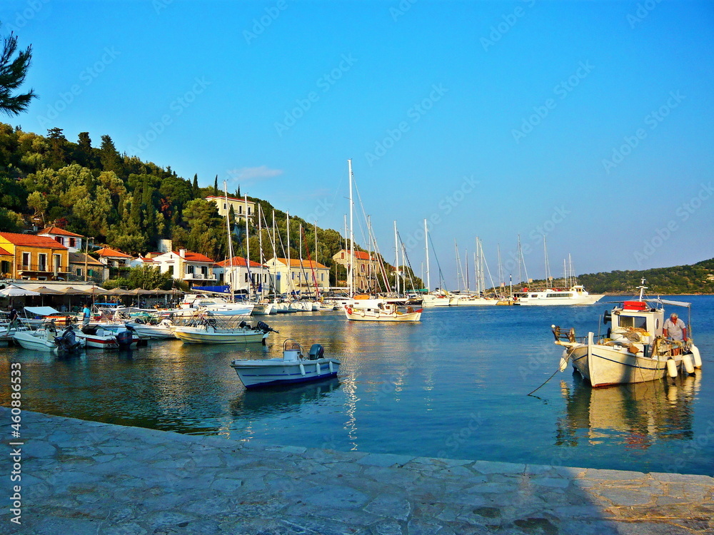 Greece, the island of Ithaki-a view of the harbor in town Kioni