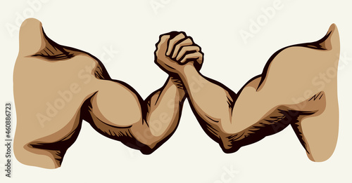 Hand wrestling contest. Vector drawing