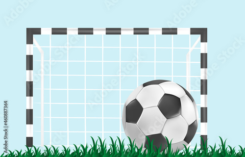 Street realistic ball. Football field, goal, penalty, stadium. Team sports, outdoor activities, healthy lifestyle. Summer, spring time. Cartoon flat vector illustration isolated on blue background