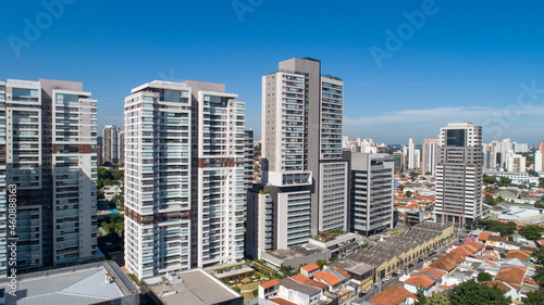 Aerial drone view of the Brooklin neighborhood in São Paulo, Brazil.  Beautiful new buildings for housing and offices © Pedro