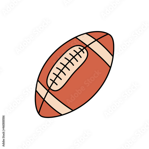 Rugby ball. Sport equipment sketch. Hand drawn doodle icon. Vector freehand fitness illustration