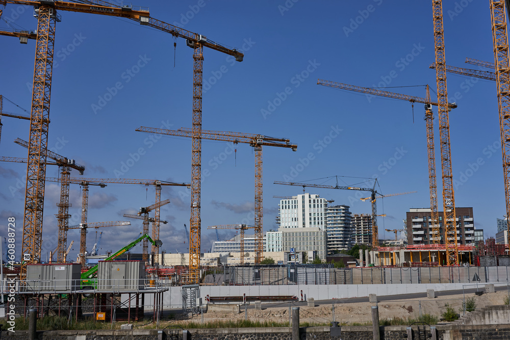 Hamburg, Germany - July 18, 2021 - the construction of a new residential area in the port Hamburg, Germany - July 18, 2021 - the construction of a new residential area in the port