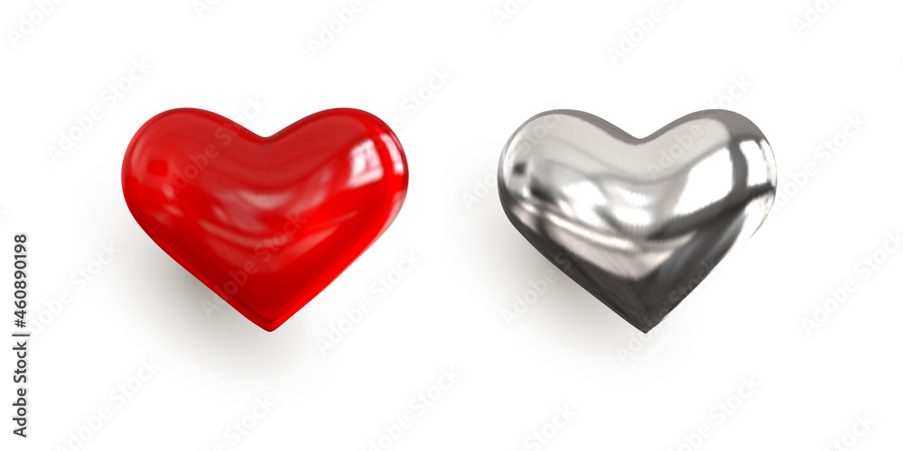 Red heart isolated, vector.Iron shining heart.Valentine's Day . illustration.