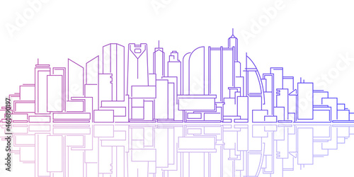 Drawing of skyscrapers, buildings.Architecture panoramic landscape.City skyscrapers .Vector illustration.