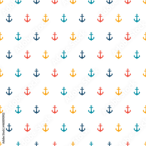 White seamless pattern with colorful tiny anchors.