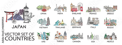 Vector set of images of the countries of the world