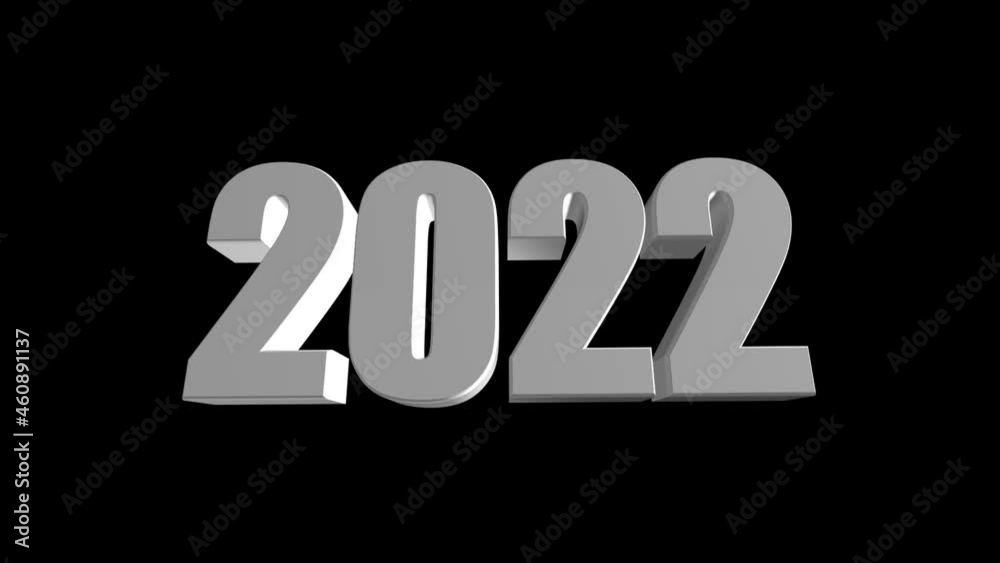 3D text 2022. New year resolution concept.  3D Silver Text.  Alpha channel. Motion graphics.