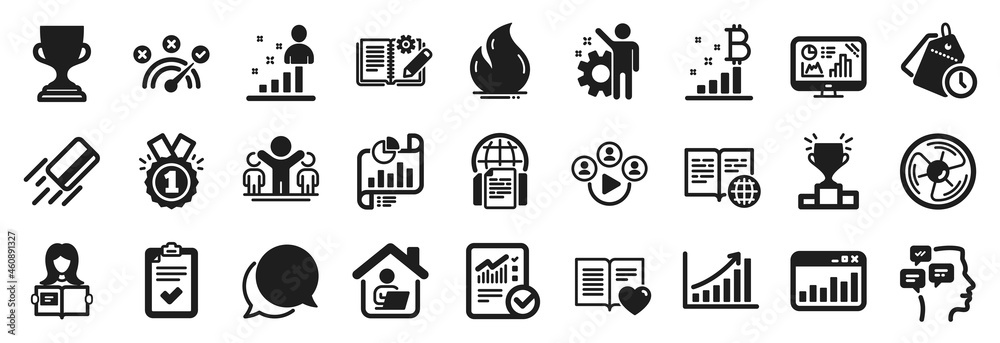 Set of Education icons, such as Stats, Fire energy, Employee icons. Work home, Time management, Analytics graph signs. Video conference, Report document, Internet book. Checklist, Approved. Vector Set of Education icons, such as Stats, Fire energy, Employee icons. Work home, Time management, Analytics graph signs. Video conference, Report document, Internet book. Checklist, Approved. Vector