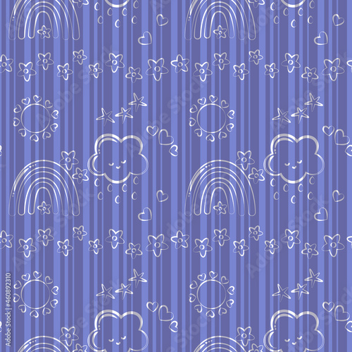 baby print seamless pattern clouds sun flowers for kids vector illustration