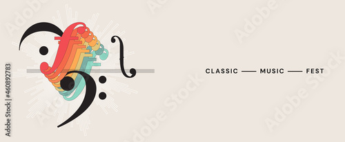 Abstract music background with blank space. Template with colorful notes and musical symbols. Vector illustration, EPS 10