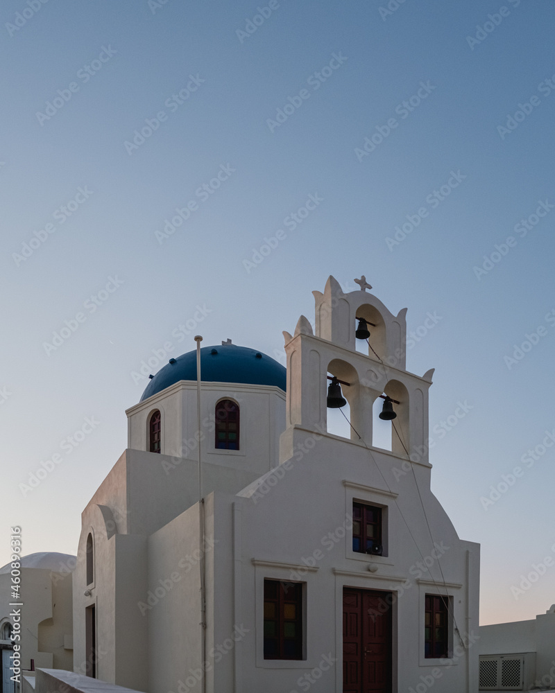 Blue dome church in Santorini 