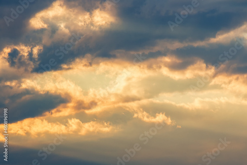dramatic sky at sunset. beautiful cloud formations in evening light © Pellinni