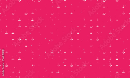 Seamless background pattern of evenly spaced white rowan berrys of different sizes and opacity. Vector illustration on pink background with stars