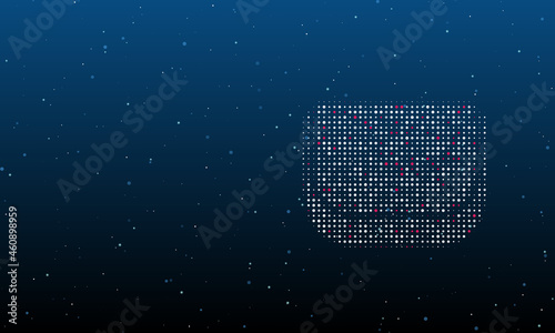 On the right is the ladies handbag symbol filled with white dots. Background pattern from dots and circles of different shades. Vector illustration on blue background with stars