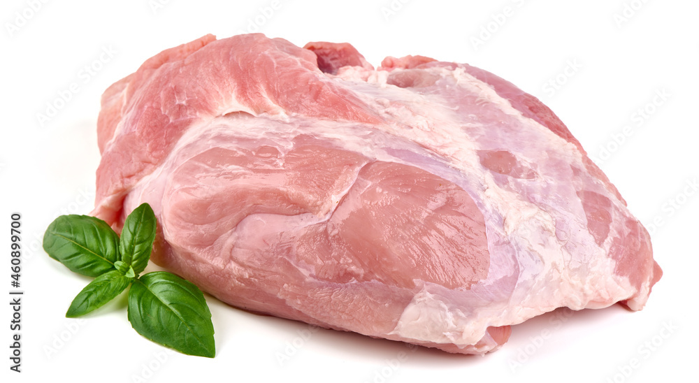 Raw pork neck, isolated on white background.