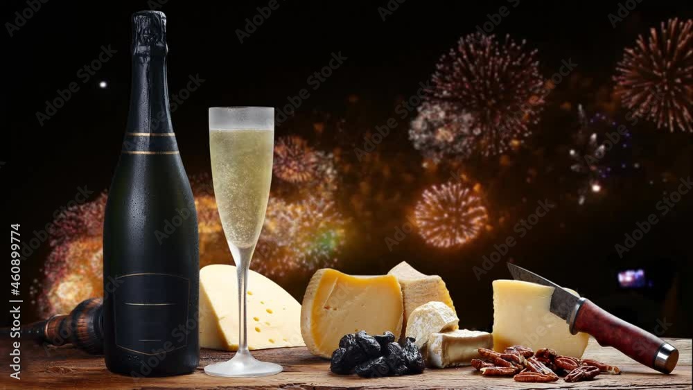 New Year's Eve with wine, cheese and champagne