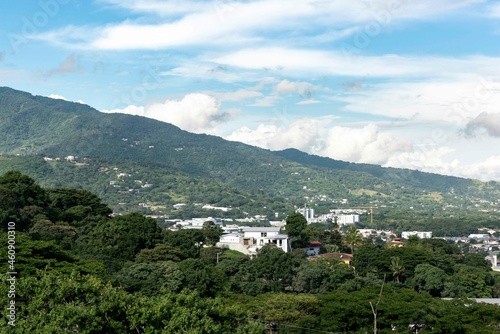 Panoramic city landscape with blue sky. Escazu, San Jose, Costa Rica. 