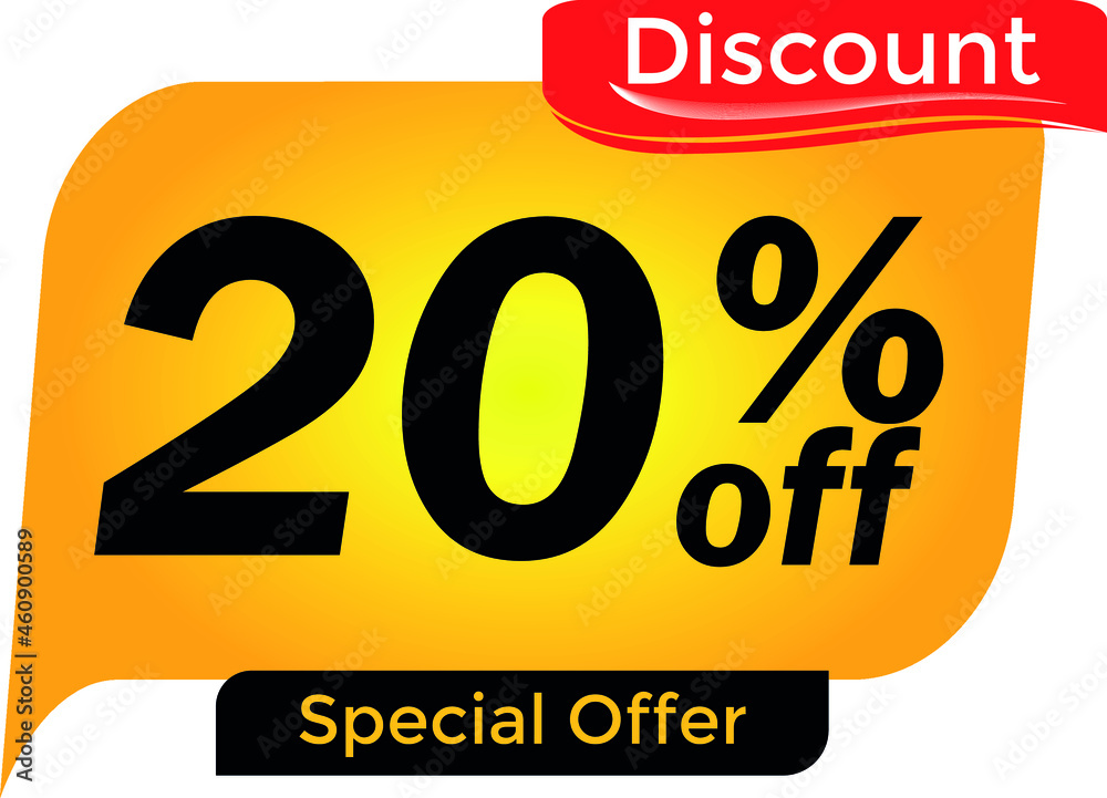 20% off, 20 percent promotion for offers, great deals, big sale, reduction. Yellow and red tag 20% off, 20 percent promotion for offers, great deals, big sale, reduction. Yellow and red tag