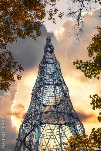 Photography High television tower against the backdrop of a beautiful sunset