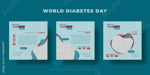 Set of Social media post template. World Diabetes day template design. Social media post template with green design.