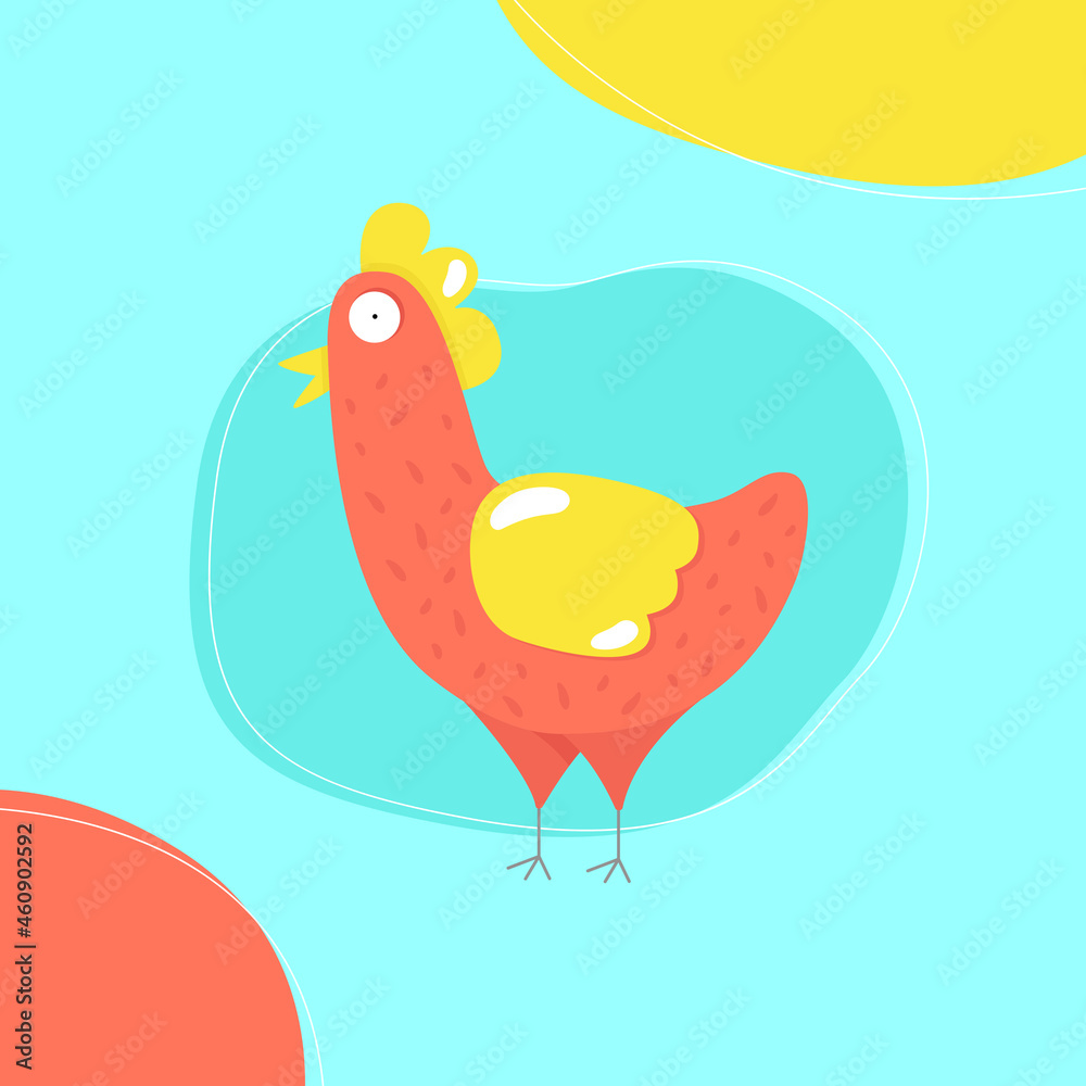 Vector illustration, EPS 10. Cute, red hen with big eyes. Cartoon style. Ykrayaya illustration. Blue background. For children's cartoons, games, textiles, and children's products. Vector illustration, EPS 10. Cute, red hen with big eyes. Cartoon style. Ykrayaya illustration. Blue background. For children's cartoons, games, textiles, and children's products.