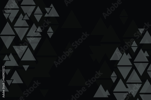 Geometric triangle black background illustration, abstract pattern, symmetrical and geometrical dark template, graphic layout, grey triangles