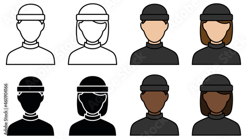 Robber Avatar Set with Man and Woman - Outline, Silhouette and Color