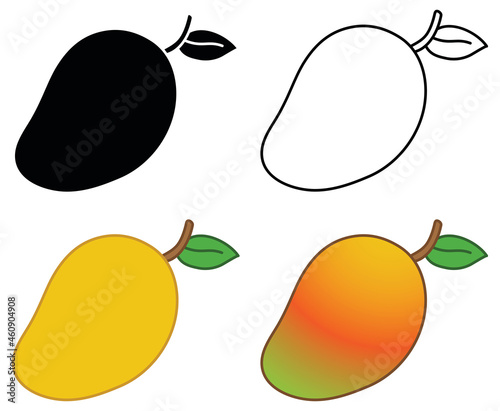 Mango Clipart Set - Outline, Silhouette and Colored