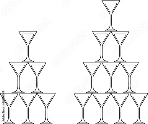 Martini Cocktail Pyramid Tower Clipart Set - Outline