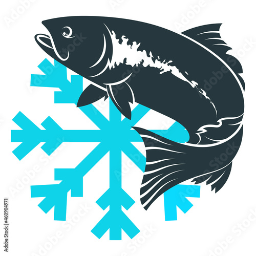 Fresh frozen fish and snowflake. Symbol for frozen seafood
