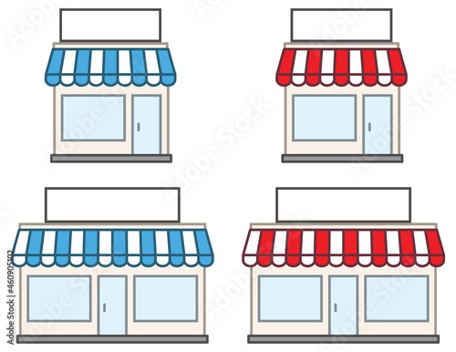 Storefront Façade Clipart Set - Red and Blue