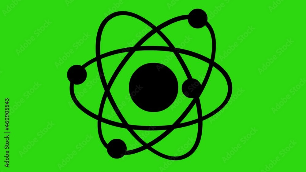 Looped animation of the black silhouette of an atom, on a chroma green background Looped animation of the black silhouette of an atom, on a chroma green background