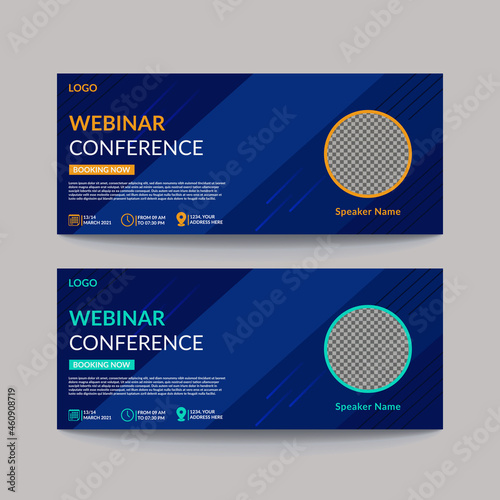 Business webinar conference horizontal banner design. Modern banner design with place for the photo. Usable for banner, cover, and header.
