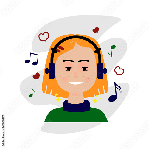 Illustration cartoon girl listening love song