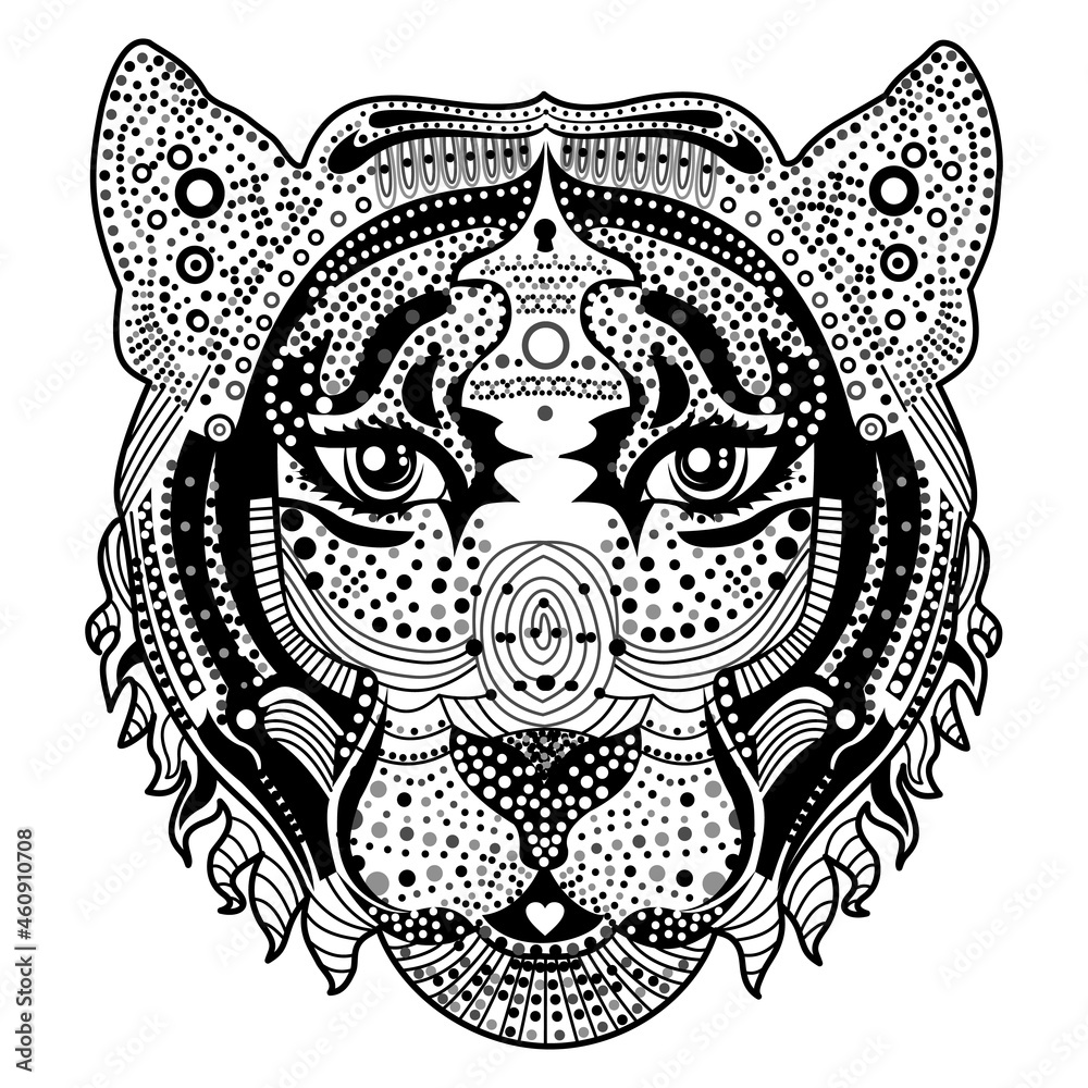 Fototapeta premium Tiger head illustration. Vector hand drawing. 