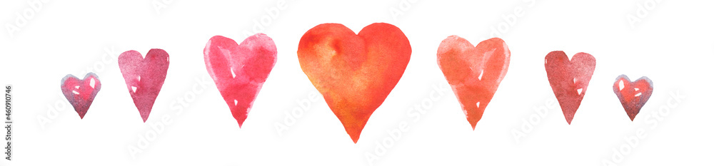 Watercolour hearts isolated on white background