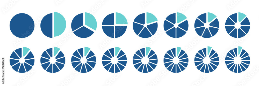 Infographic elements. Сircle diagram. Pie charts blue set. Vector round 18 section Infographic elements. Сircle diagram. Pie charts blue set. Vector round 18 section
