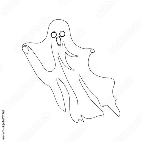 Phantom one line art. Continuous line drawing of halloween theme, autumn mood, horrible, restless soul, fear, ghost, specter, apparition, halloween costume, spell.