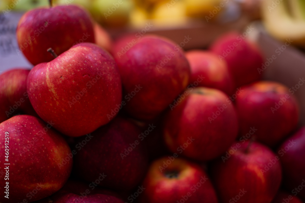 Ripe red apples close-up. Farmers' market. Ripe red apples close-up. Farmers' market.