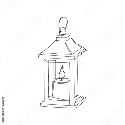 Retro candleholder with candle one line art. Continuous line drawing of halloween theme, comfort, romance, gothic.