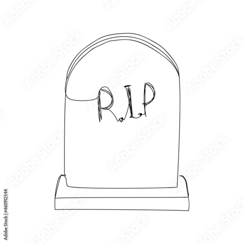 Gravestone with inscription R.I.P one line art. Continuous line drawing of grave, cemetery, death, memorial day, halloween.