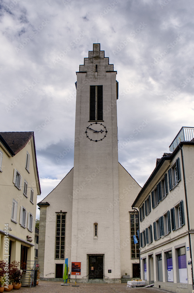 Modern church in Frauenfeld, Switzerland under cloudy autumn sky