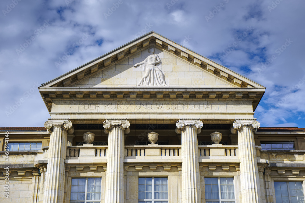 Art museum in Winterthur, Switzerland in autumn with blue sky and clouds