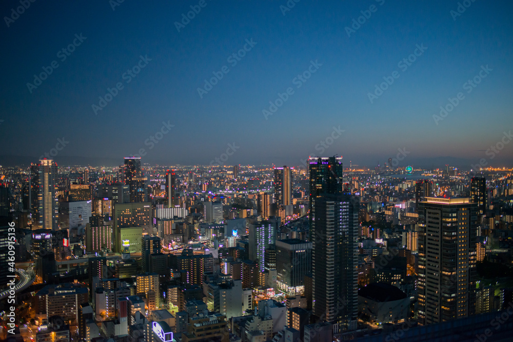 Aerial view of Osaka Downtown by night