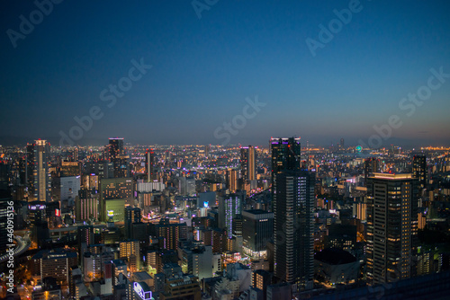 Aerial view of Osaka Downtown by night