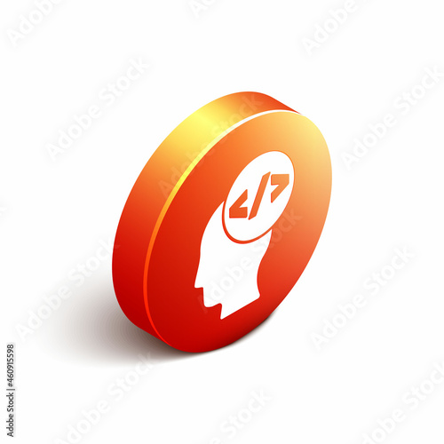 Isometric Web design and front end development icon isolated on white background. Orange circle button. Vector
