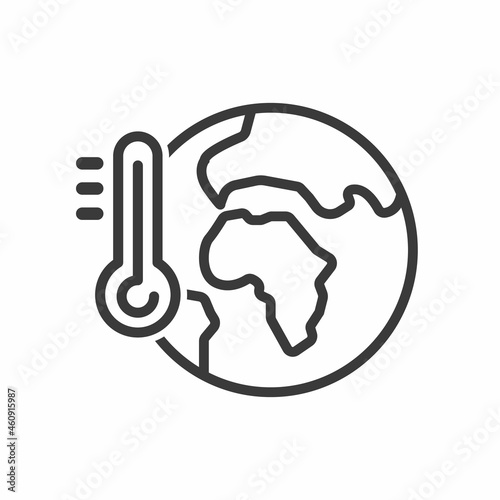 Global warming line icon. Globe, planet, world, thermometer.